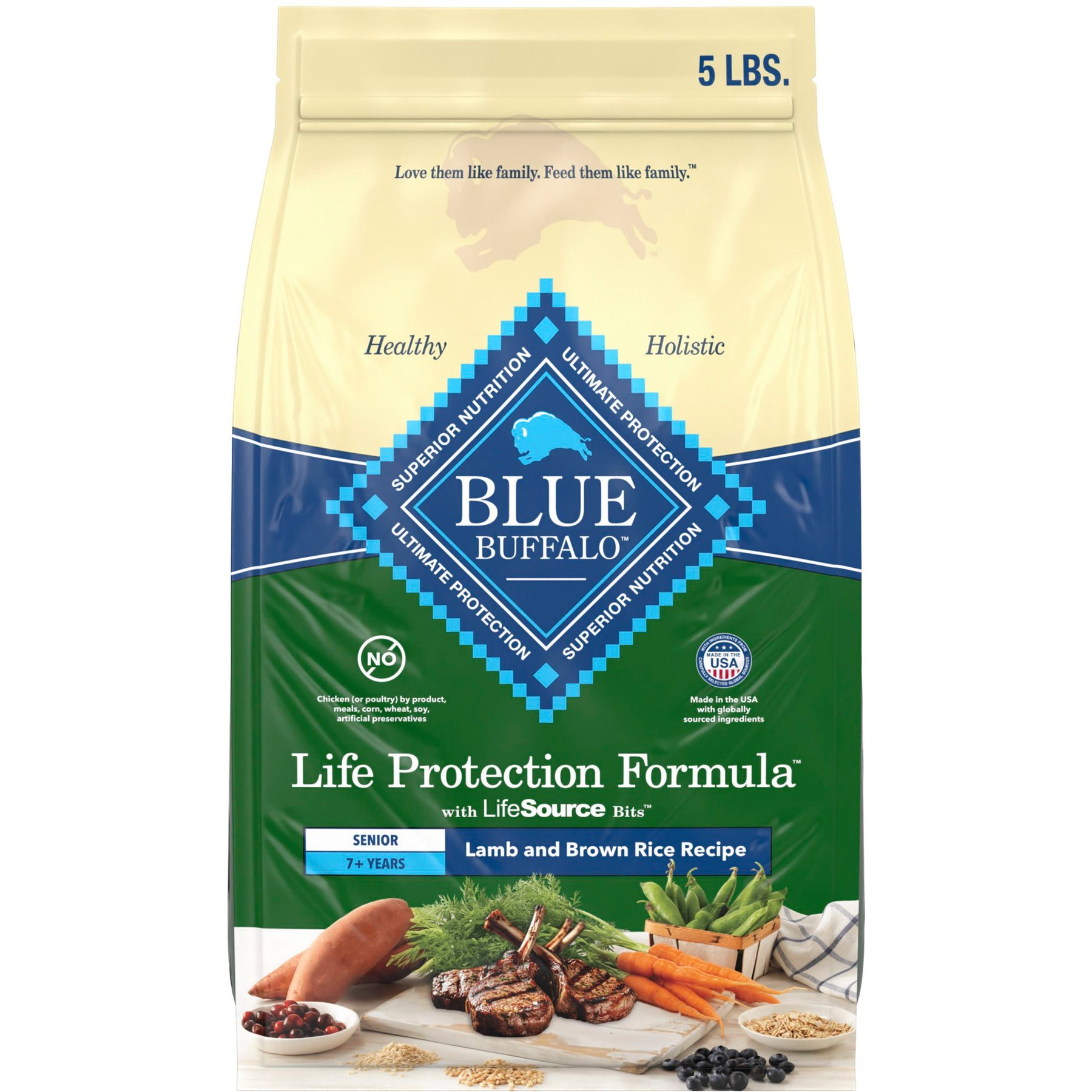Blue Buffalo Life Protection Formula Senior Lamb & Brown Rice Recipe No Corn, Wheat or Soy Dry Dog Food, 5-lb bag