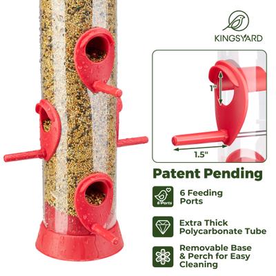 Show full view: Kingsyard 6 Ports Tube Hanging Wild Bird Feeder for Outdoors Hanging, Red, 2 count slide 3 of 9