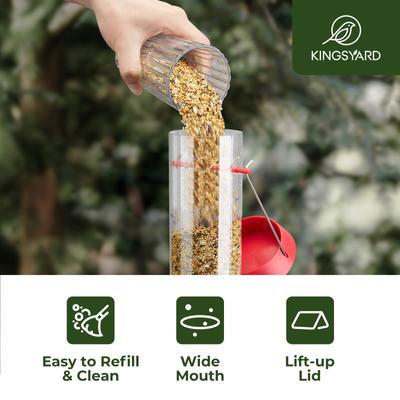 Show full view: Kingsyard 6 Ports Tube Hanging Wild Bird Feeder for Outdoors Hanging, Red, 2 count slide 6 of 9