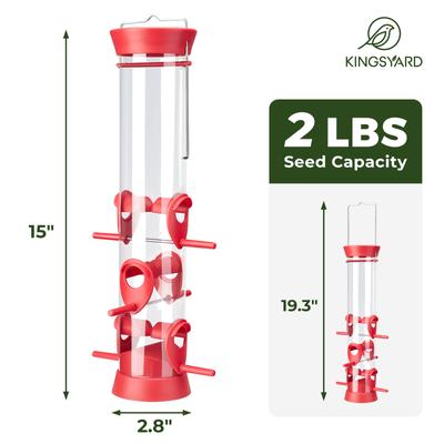 Show full view: Kingsyard 6 Ports Tube Hanging Wild Bird Feeder for Outdoors Hanging, Red, 2 count slide 2 of 9