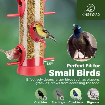 Show full view: Kingsyard 6 Ports Tube Hanging Wild Bird Feeder for Outdoors Hanging, Red, 2 count slide 8 of 9