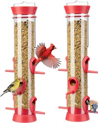 Kingsyard 6 Ports Tube Hanging Wild Bird Feeder for Outdoors Hanging, Red, 2 count