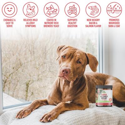 Show full view: Strawfield Pets Super Chews Allergy Relief with Colostrum & Probiotics Immune Support Soft Chews Dog Supplement, 90 count slide 8 of 10