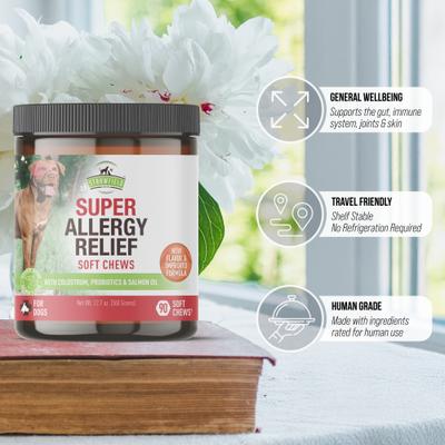 Show full view: Strawfield Pets Super Chews Allergy Relief with Colostrum & Probiotics Immune Support Soft Chews Dog Supplement, 90 count slide 7 of 10