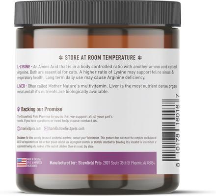Show full view: Strawfield Pets L-Lysine Immune Support Cat Supplement, 7-oz jar slide 9 of 11