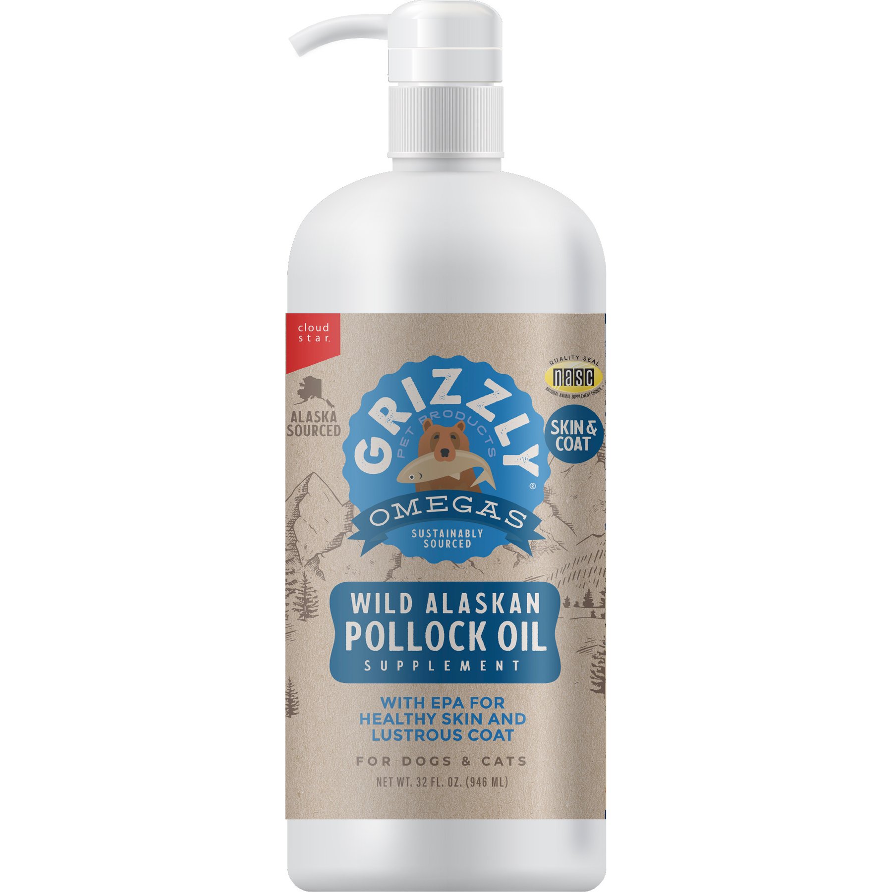 Grizzly Pollock Oil Dog Food Supplement, 32-fl oz bottle
