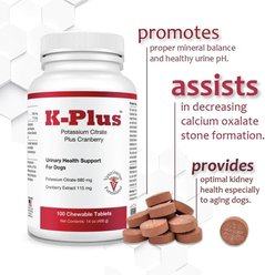 K-Plus Potassium Citrate Plus Supports Bladder Health Cranberry Chewable Tablets for Dogs, 100 count slide 2 of 9