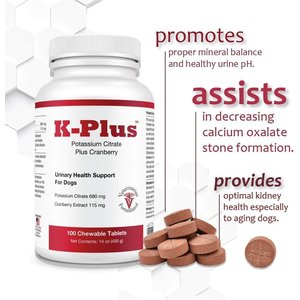 K-Plus Potassium Citrate Plus Supports Bladder Health Cranberry Chewable Tablets for Dogs, 100 count