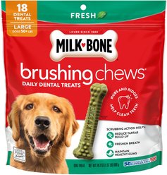 Milk-Bone Fresh Breath Brushing Chews Large Mint Flavor Daily Dental Large Dog Treats, 18 count