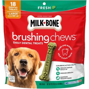 Milk-Bone Fresh Breath Brushing Chews Large Mint Flavor Daily Dental Large Dog Treats, 18 count