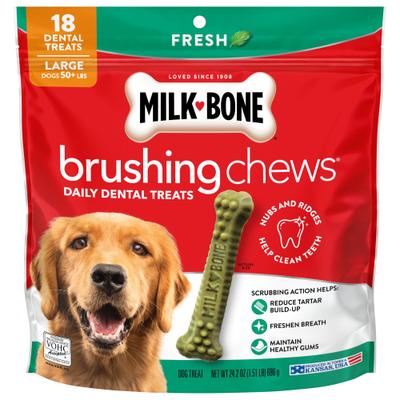 Show full view: Milk-Bone Original Brushing Chews + Fresh Breath Brushing Chews Daily Dental Large Dog Treats slide 2 of 9