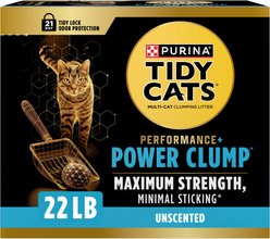 Tidy Cats Performance+ Power Clump Unscented Low Tracking Clay Cat Litter, 22-lb box