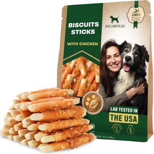 Beloved Pets Dried Snacks Biscuit Sticks Chicken Human Grade Rawhide-Free & Grain-Free Natural Dog Chews, 10.6-oz bag