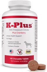 K-Plus Potassium Citrate Plus Supports Bladder Health Cranberry Chewable Tablets for Dogs, 100 count