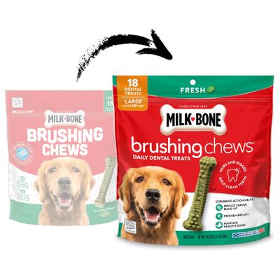 Show full view: Milk-Bone Brushing Chews Large Fresh Mint Flavor Daily Dental Dog Treats, 18 count slide 3 of 12