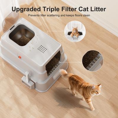 Show full view: JOEJOY Enclosed Stainless Steel Unique Slide Out Drawer Design Cat Litter Box with Scoop, 25.20-in, Silver Gray slide 7 of 10