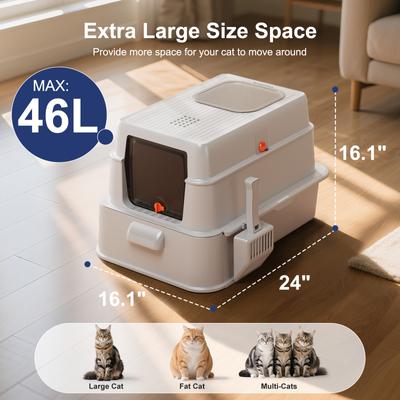 Show full view: JOEJOY Enclosed Stainless Steel Unique Slide Out Drawer Design Cat Litter Box with Scoop, 25.20-in, Silver Gray slide 6 of 10