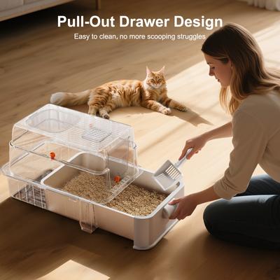 Show full view: JOEJOY Enclosed Stainless Steel Unique Slide Out Drawer Design Cat Litter Box with Scoop, 25.20-in, Silver Gray slide 4 of 10
