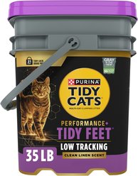 Tidy Cats Tidy Feet Low Tracking Clean Linen Scented Clumping Clay Cat Litter, 35-lb pail