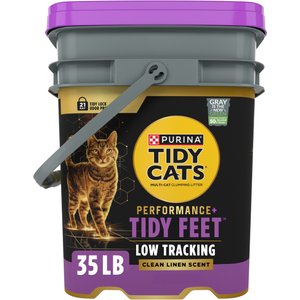 Tidy Cats Performance Plus Tidy Feet Low Tracking Clean Linen Scented Clumping Multi-Cat Clay Cat Litter, 35-lb pail