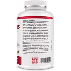 K-Plus Potassium Citrate Plus Supports Bladder Health Cranberry Chewable Tablets for Dogs, 100 count