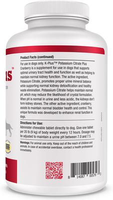 Show full view: K-Plus Potassium Citrate Plus Supports Bladder Health Cranberry Chewable Tablets for Dogs, 100 count slide 4 of 11