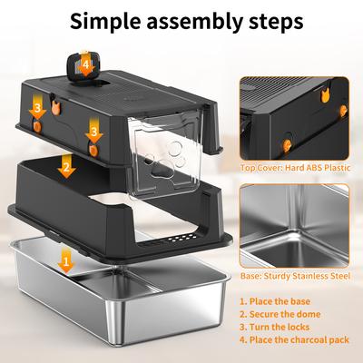 Show full view: Pawward Multi-Cat Stainless Steel Extra Large Odor Control Covered Cat Litter Box with Lid slide 6 of 9