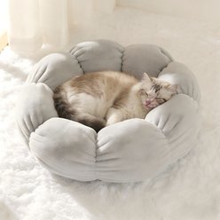 Gapzer Flower-Shaped Indoor Cozy Plush Lounger Bolster Cat Bed, Grey, 21.6 x 21.6 x 6.3-in slide 2 of 9