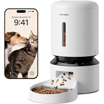Petlibro Petlibro Granary WIFI Automatic 3 Desiccant Bags & 90 Day Video Cloud Storage Bundle Cat & Dog Feeder with Camera, White, 5-L