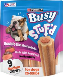 Busy Bone Stufd Meaty Middle with Real Beef Rawhide-Free Adult Dog Treats, 9 count