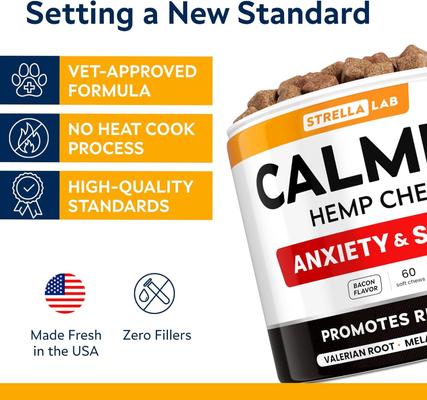Show full view: StrellaLab Hemp Bacon Flavored Soft Chew Calming Suppement for Dogs, 60 count slide 6 of 8