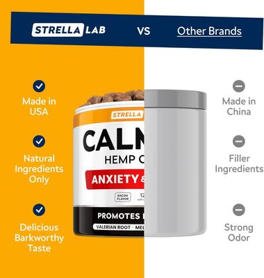 Show full view: StrellaLab Hemp Bacon Flavored Soft Chew Calming Suppement for Dogs, 120 count slide 7 of 10