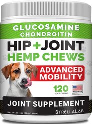 StrellaLab Hemp + Glucosamine Chicken Flavored Soft Chew Hip & Joint Supplement for Dogs, 120 count