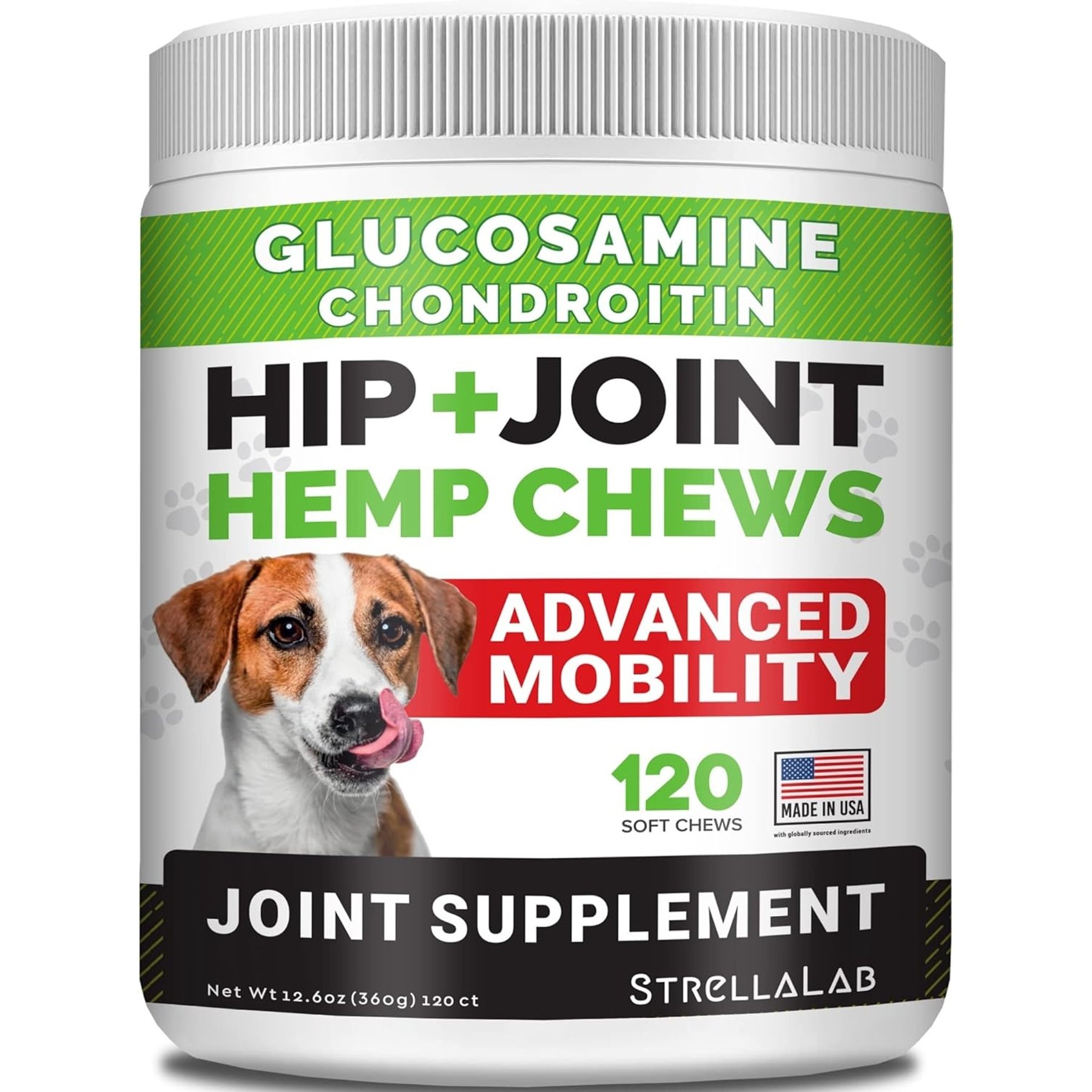 StrellaLab Hemp + Glucosamine Chicken Flavored Soft Chew Hip & Joint Supplement for Dogs, 120 count