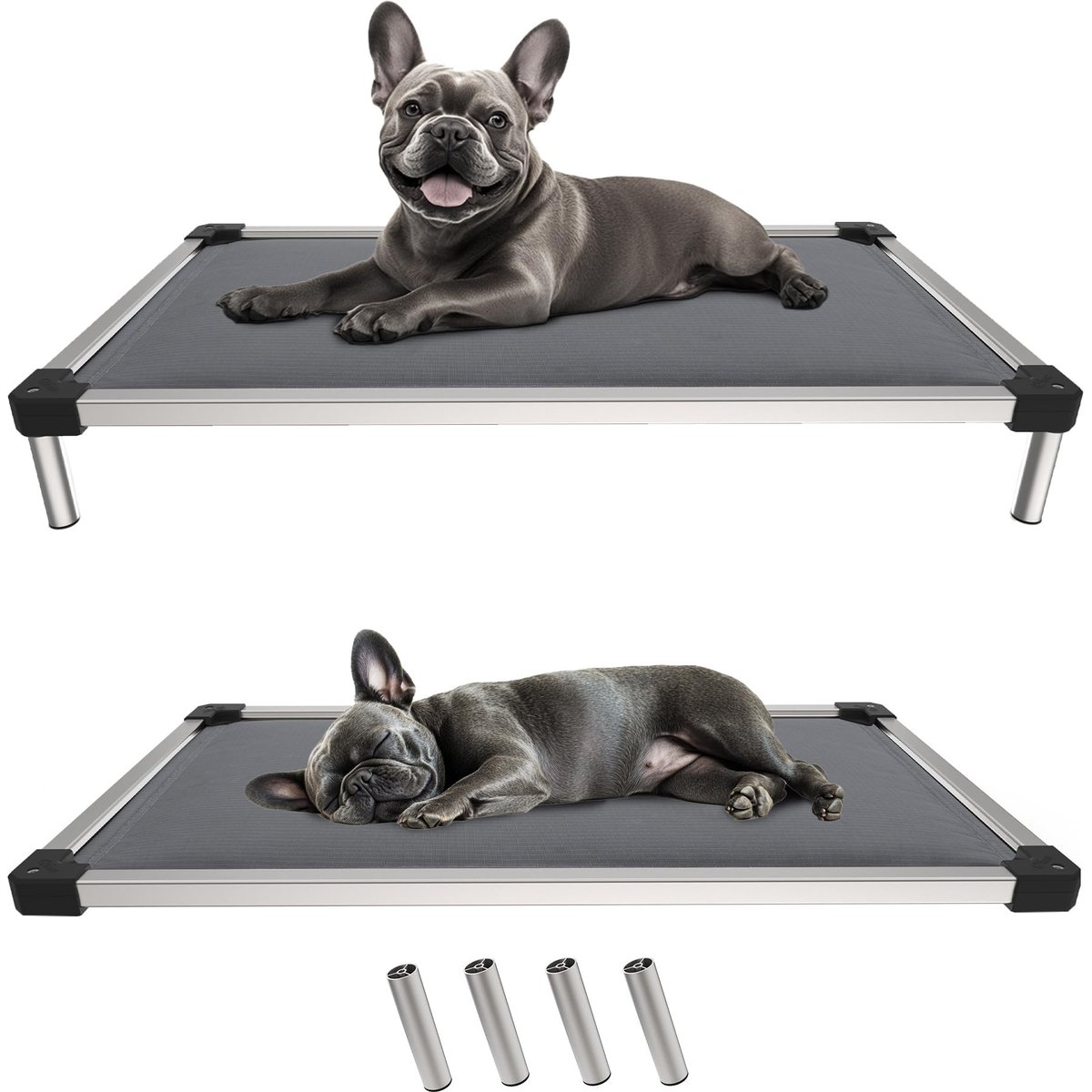 FXW TitanNest Padded Chew-Proof Elevated Dog Bed, Grey, Small: 29-in