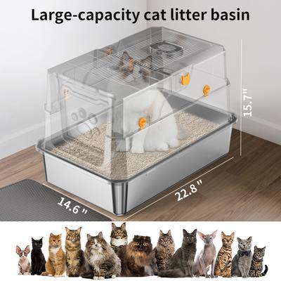 Show full view: Pawward Multi-Cat Stainless Steel Extra Large Odor Control Covered Cat Litter Box with Lid slide 8 of 9