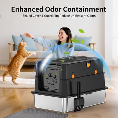 Show full view: Pawward Multi-Cat Stainless Steel Extra Large Odor Control Covered Cat Litter Box with Lid slide 3 of 9