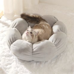 Gapzer Flower-Shaped Indoor Cozy Plush Lounger Bolster Cat Bed, Grey, 21.6 x 21.6 x 6.3-in