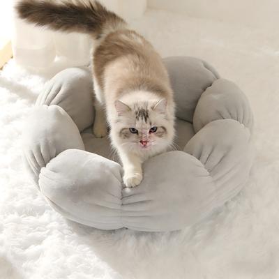 Show full view: Gapzer Flower-Shaped Indoor Cozy Plush Lounger Bolster Cat Bed, Grey, 21.6 x 21.6 x 6.3-in slide 7 of 9