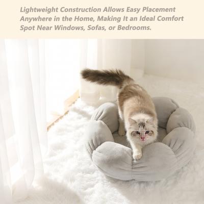 Show full view: Gapzer Flower-Shaped Indoor Cozy Plush Lounger Bolster Cat Bed, Grey, 21.6 x 21.6 x 6.3-in slide 4 of 9