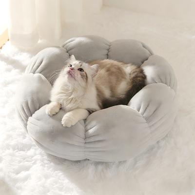 Show full view: Gapzer Flower-Shaped Indoor Cozy Plush Lounger Bolster Cat Bed, Grey, 21.6 x 21.6 x 6.3-in slide 6 of 9