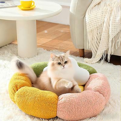 Show full view: Gapzer Flower-Shaped Indoor Cozy Plush Lounger Bolster Cat Bed, Multicolor, 23.6 x 23.6 x 6.3-in slide 7 of 9