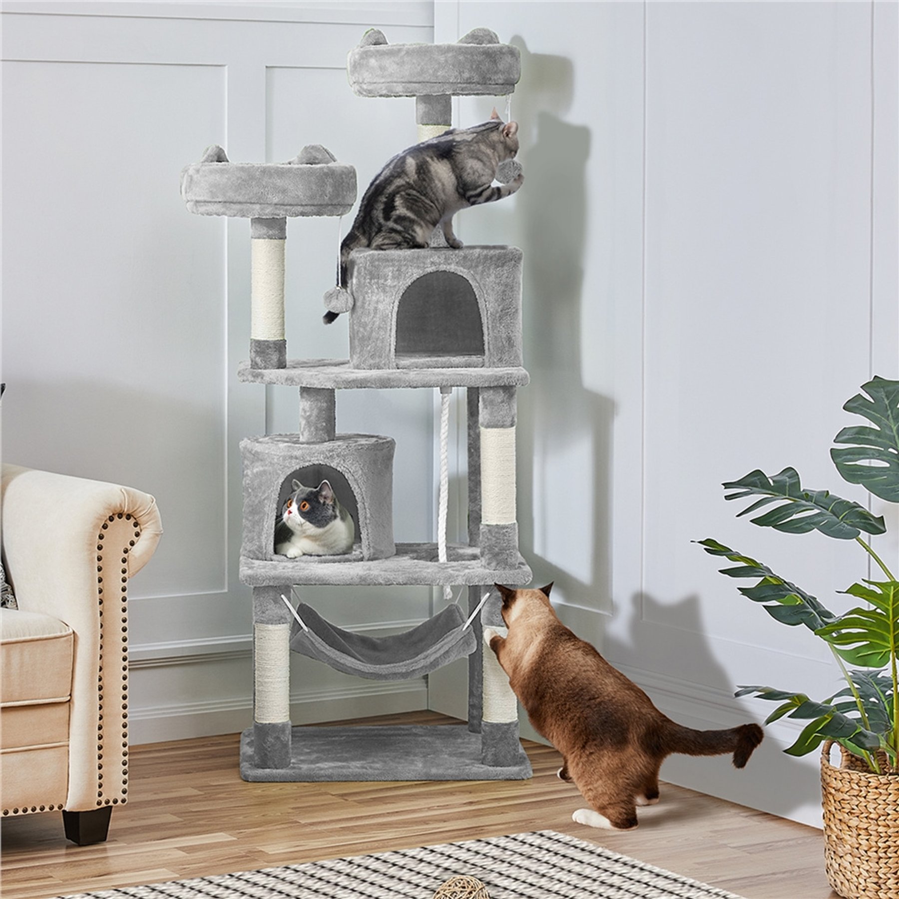 Yaheetech 63-in Multi-Level Cat Tree, Light Gray
