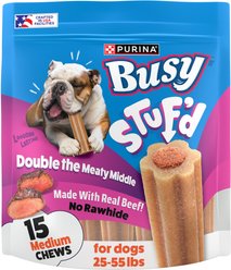 Purina Busy Stufd Meaty Middle with Real Beef Rawhide-Free Adult Dog Treats, 15 count