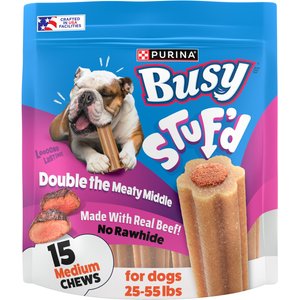 Busy Bone Stufd Meaty Middle with Real Beef Rawhide-Free Adult Dog Treats, 15 count