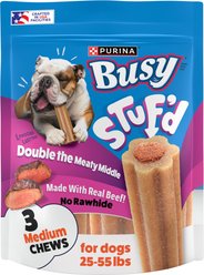 Purina Busy Stufd Meaty Middle with Real Beef Rawhide-Free Adult Dog Treats, 3 count