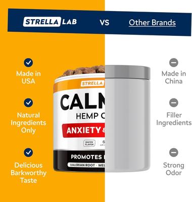Show full view: StrellaLab Hemp Bacon Flavored Soft Chew Calming Suppement for Dogs, 60 count slide 5 of 8