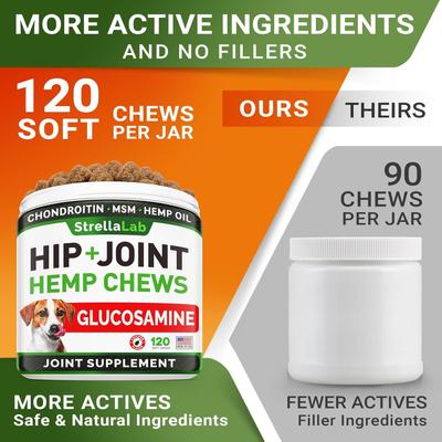 Show full view: StrellaLab Hemp + Glucosamine Bacon Flavored Soft Chew Hip & Joint Supplement for Dogs, 120 count slide 7 of 10