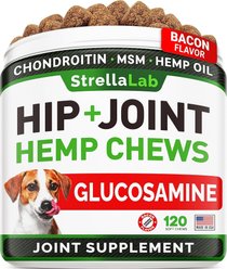 StrellaLab Hemp + Glucosamine Bacon Flavored Soft Chew Hip & Joint Supplement for Dogs, 120 count