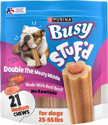 Purina Busy Stuf'd Meaty Middle with Real Beef Rawhide-Free Dog Treats, 21 count